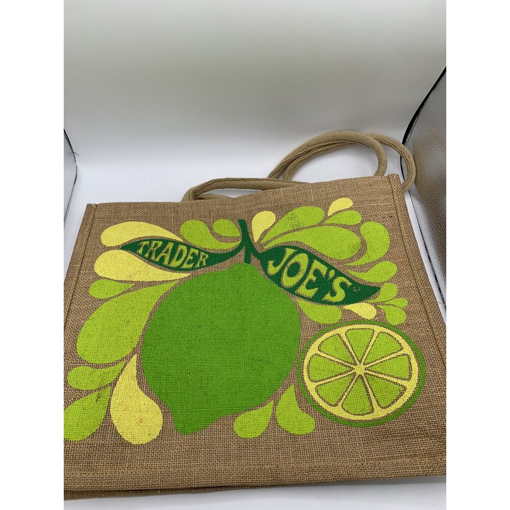Trader Joe's Large Tote Bag Lemon and Lime Jute Burlap Reusable Shopping Bag - Picture 1 of 14